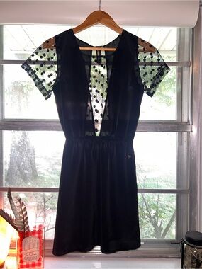 Urban Outfitters - Johann Earl Black Polka Dot Mesh Sleeve Dress